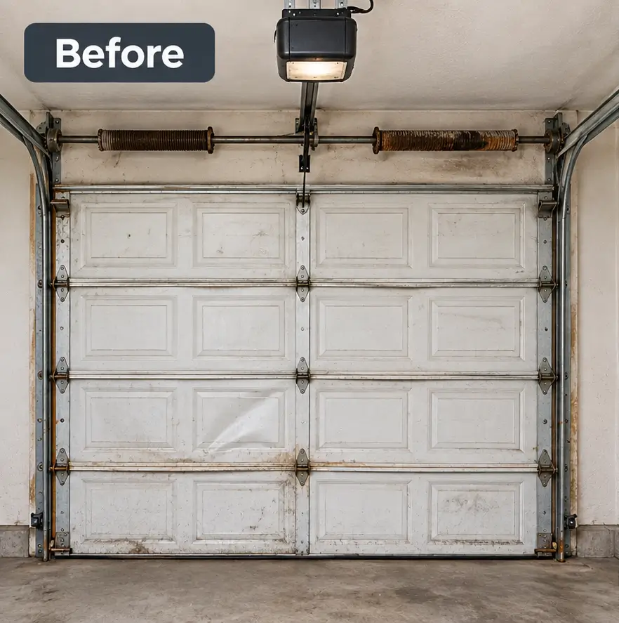 Garage door before repair
